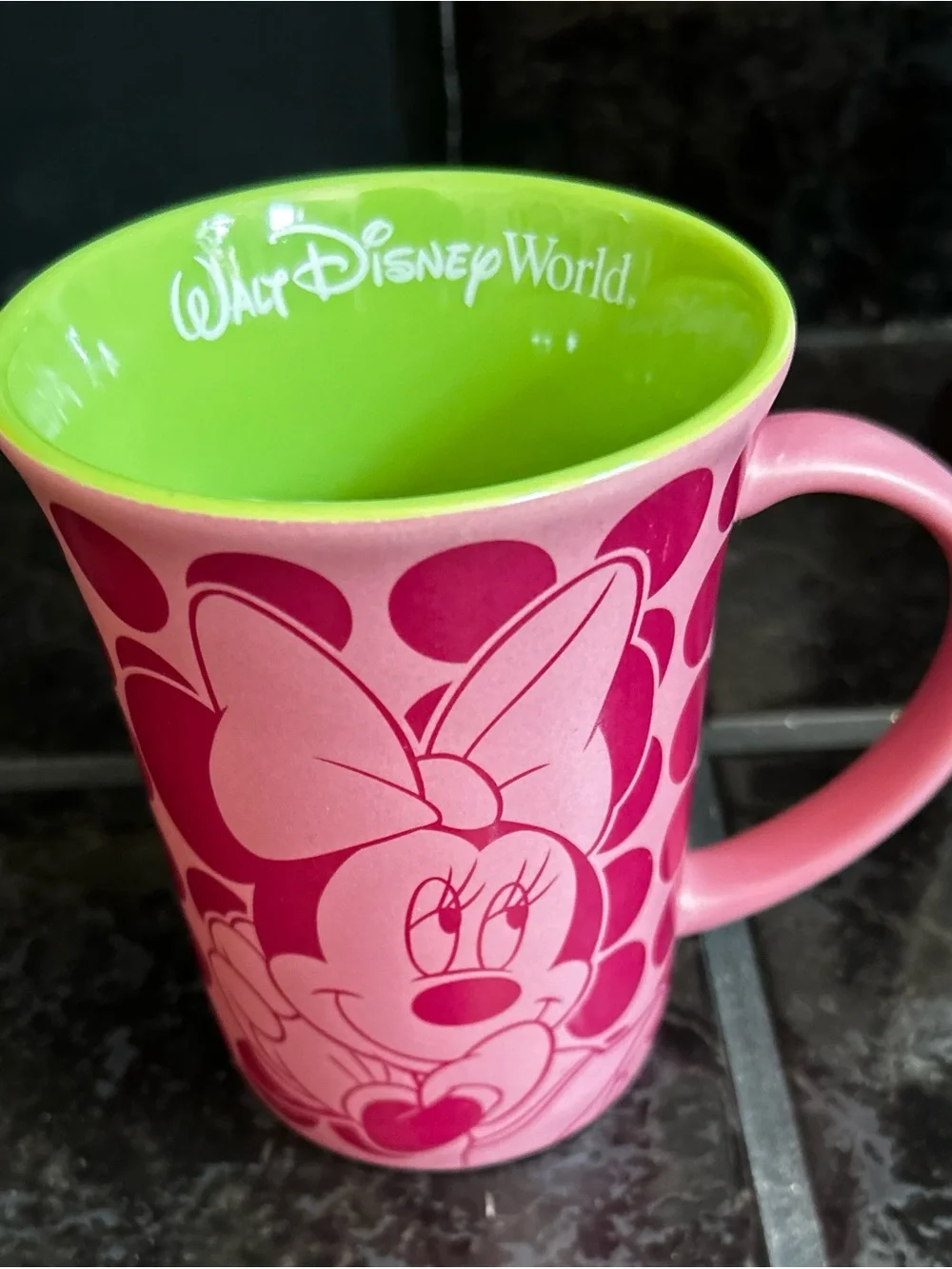 Walt Disney World Minnie Mouse Pink Polka Dot & Lime Green Mug Authentic